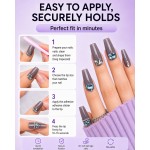 Luxury Grey‑Blue Heart Rhinestone Long Trapezoid Press‑On Nails, Elegant False Nails with Rhinestones & Pearls for Party